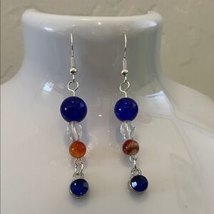 Elegant Blue glass and Stone Dangle Earrings